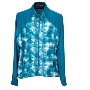 Mondetta Women’s XL Teal Watercolor Print Zip Jacket Activewear Athleisure